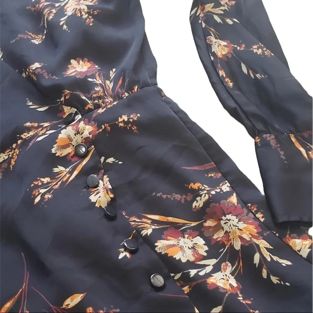 Equipment Black Floral Satin Harmon Dress S - Picture 4 of 8